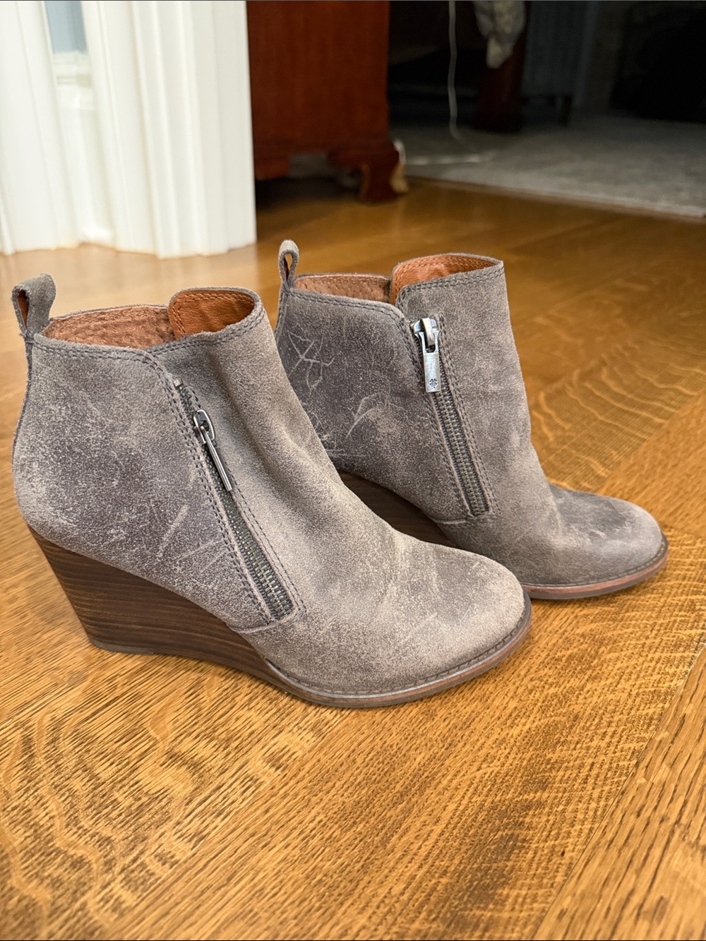 Women’s gray washed Suede Wedge Ankle Boots
